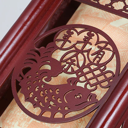 Avelena | Traditionelle chinesische Holz-PVC-Zylinderlaterne geschnitzter Fisch 1-Licht Pendelleuchte für das Esszimmer