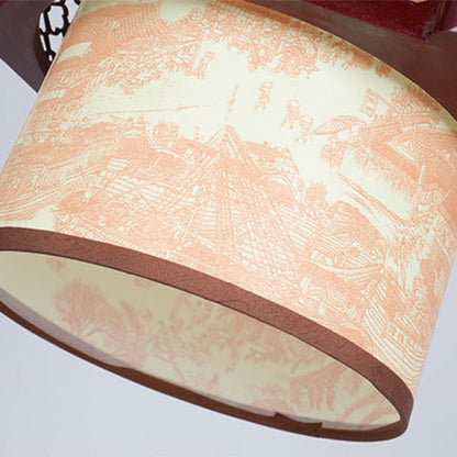 Avelena | Traditionelle chinesische Holz-PVC-Zylinderlaterne geschnitzter Fisch 1-Licht Pendelleuchte für das Esszimmer