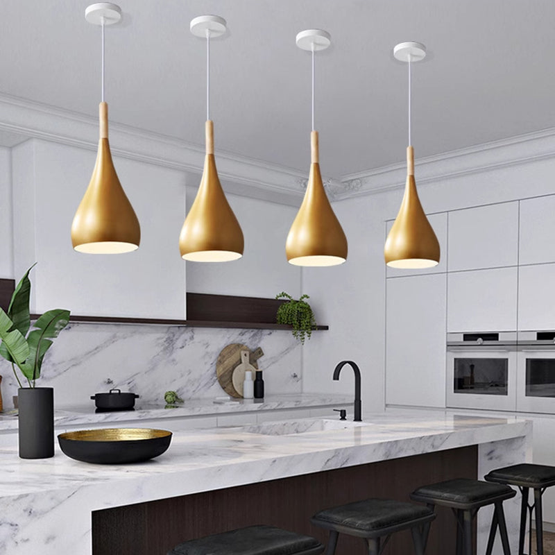 Avelena | nordische Eisen Holz Aluminium Kürbis Wasser Tropfen 1-Licht Pendelleuchte für Esszimmer