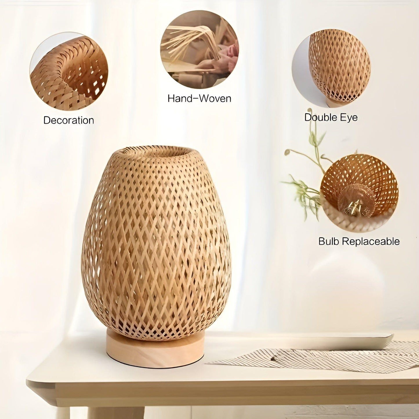 Avelena | Aura Lampe - Bambus USB-betriebene Tischlampe für das Schlafzimmer