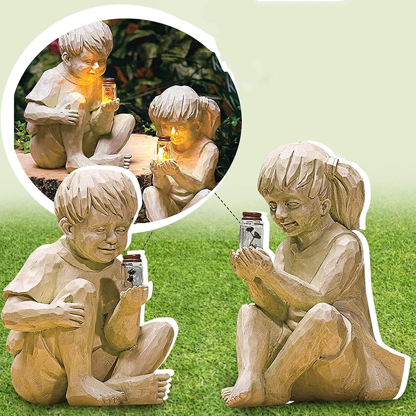 Avelena | Kinder mit Solar Glühwürmchen Gartenfiguren