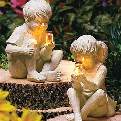 Avelena | Kinder mit Solar Glühwürmchen Gartenfiguren
