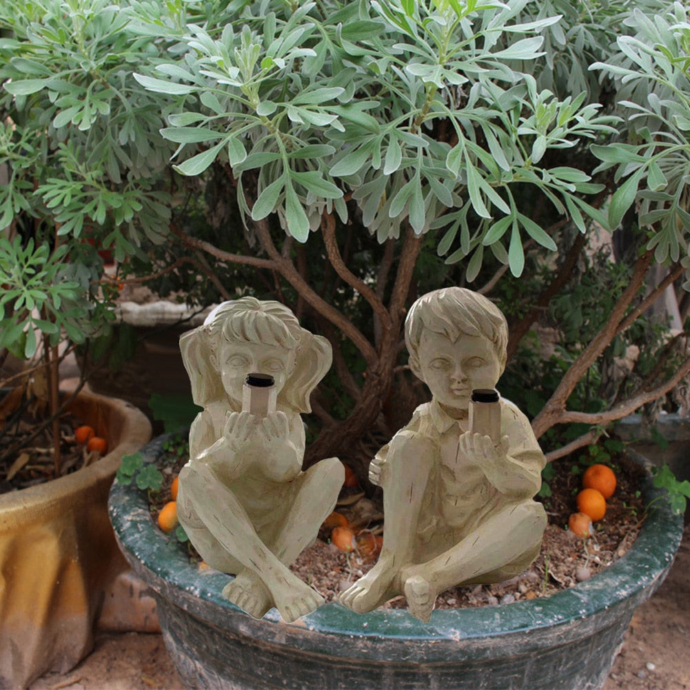 Avelena | Kinder mit Solar Glühwürmchen Gartenfiguren