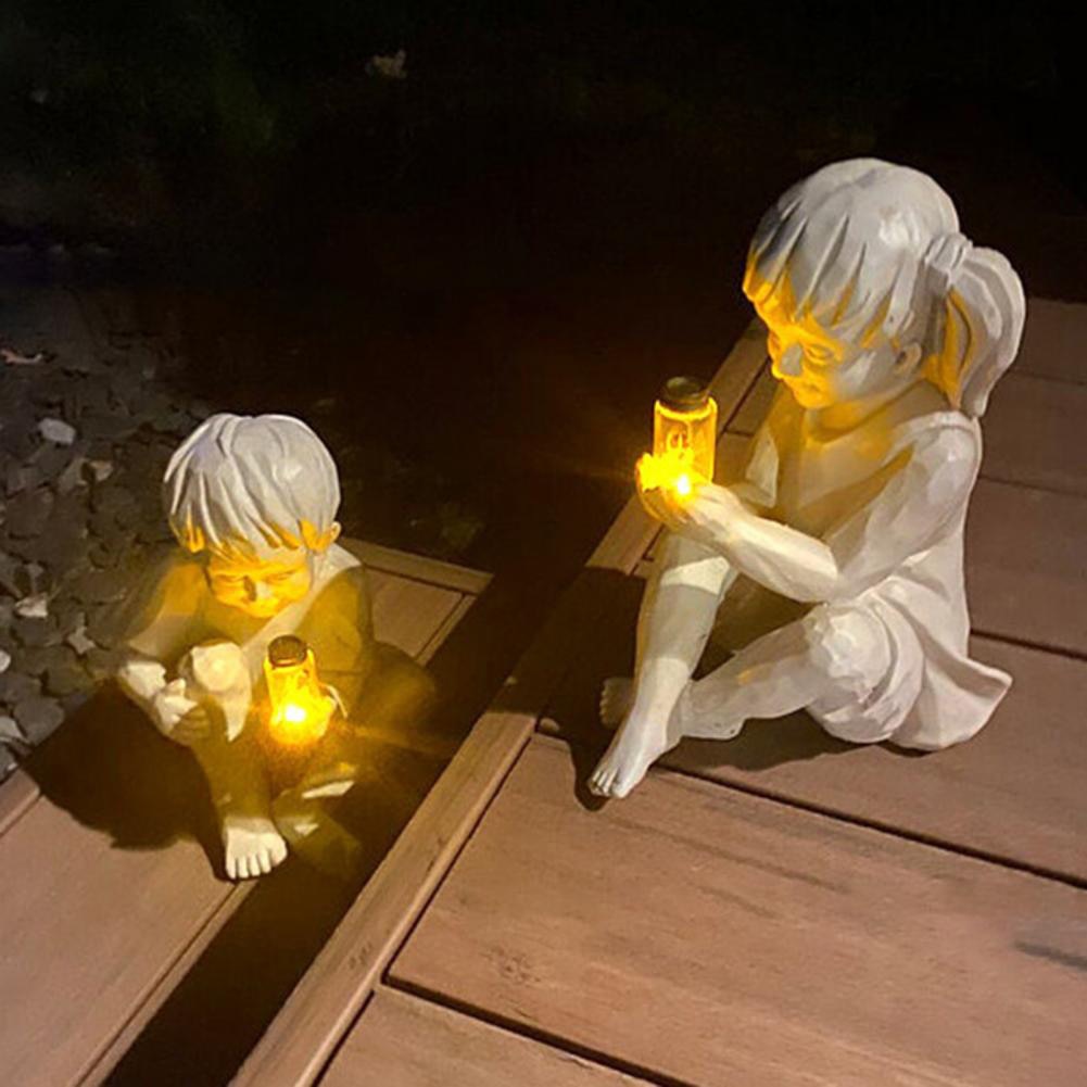 Avelena | Kinder mit Solar Glühwürmchen Gartenfiguren