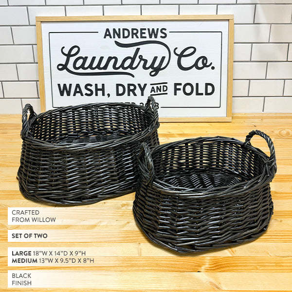 Avelena | Schwarze Rattan Aufbewahrungskörbe, Set aus Zwei
