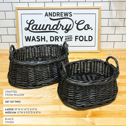 Avelena | Schwarze Rattan Aufbewahrungskörbe, Set aus Zwei