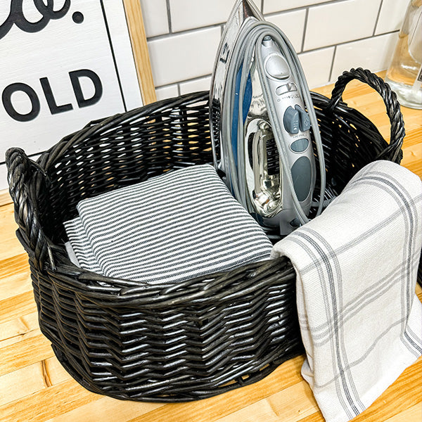 Avelena | Schwarze Rattan Aufbewahrungskörbe, Set aus Zwei