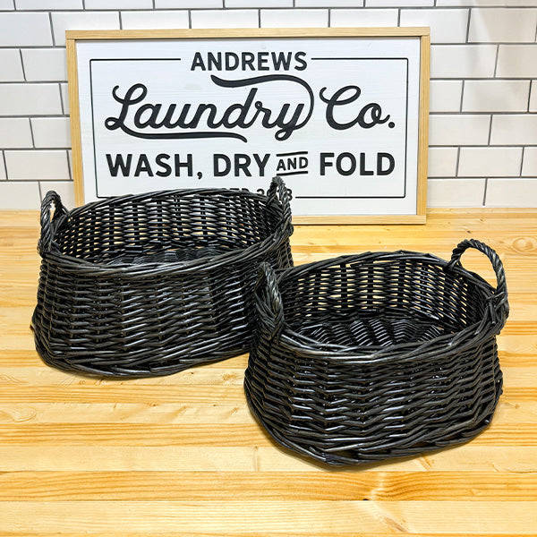 Avelena | Schwarze Rattan Aufbewahrungskörbe, Set aus Zwei