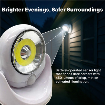 Avelena | Batteriebetriebenes Außen-Sicherheitslicht mit Bewegungsmelder – Wasserdichtes LED-Licht für Garten & Auffahrt | 450 Lumen