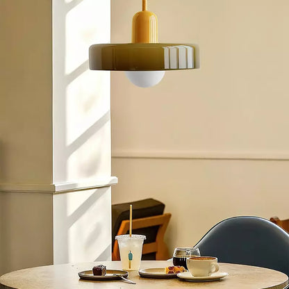 Avelena |  Pendelleuchte aus farbigem Glas | Elegante Hängeleuchte im Bauhaus-Stil | Designlampe für Wohnzimmer & Esszimmer