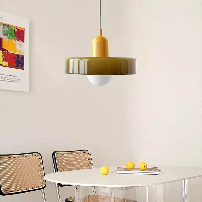 Avelena |  Pendelleuchte aus farbigem Glas | Elegante Hängeleuchte im Bauhaus-Stil | Designlampe für Wohnzimmer & Esszimmer