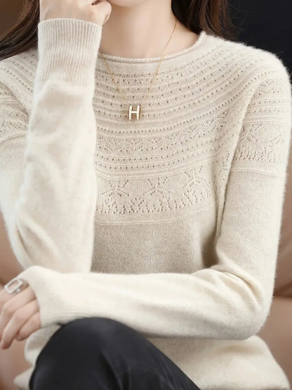 Avelena | Eleganter Wollpullover für Frauen Einfarbig, Rundhalsausschnitt