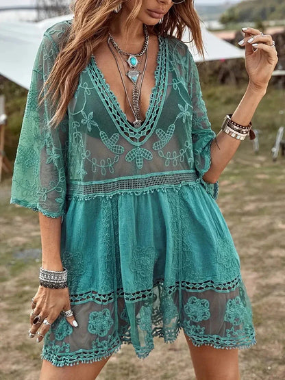 Gewand - Spitze - Durchscheinend - Überwurf Kleid - Boho Stil