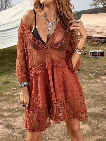 Gewand - Spitze - Durchscheinend - Überwurf Kleid - Boho Stil