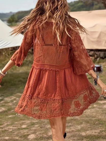 Gewand - Spitze - Durchscheinend - Überwurf Kleid - Boho Stil