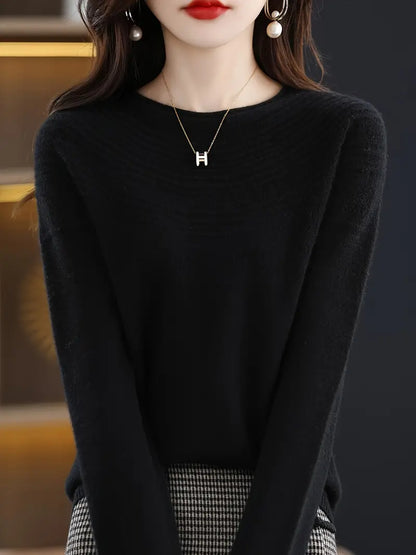 Avelena | Eleganter Wollpullover für Frauen Einfarbig, Rundhalsausschnitt