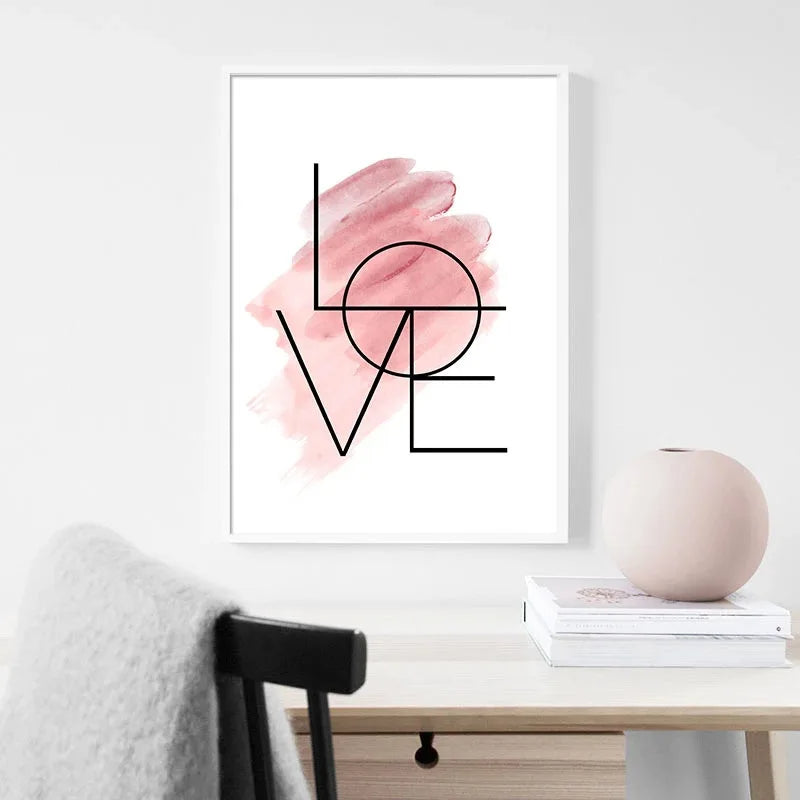Avelena | Blush Pink Love Feather Wandkunst Feine Kunst Leinwanddruck Minimalistische Modebilder für Wohnzimmer Mädchen Schlafzimmer Mode Kunst Dekor