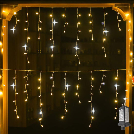 Avelena | WinterGlow Lichtvorhang – Warmweiß Wetterfest LED Weihnachtsvorhang