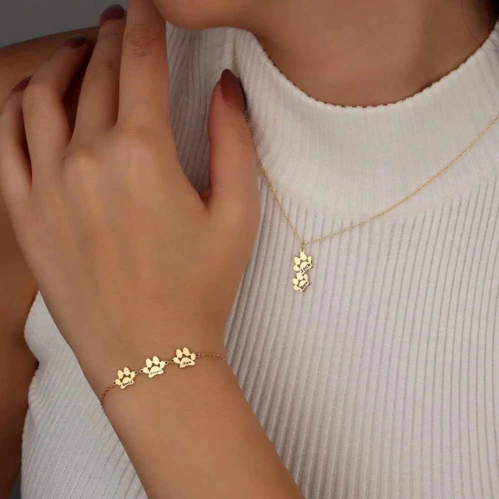 Avelena | Bracelet Personalized Paw Print Engraved Stainless Steel Adjustable