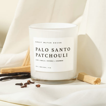 Avelena | Palo Santo Patchouli Soja Kerze Weißes Glas 11 Oz