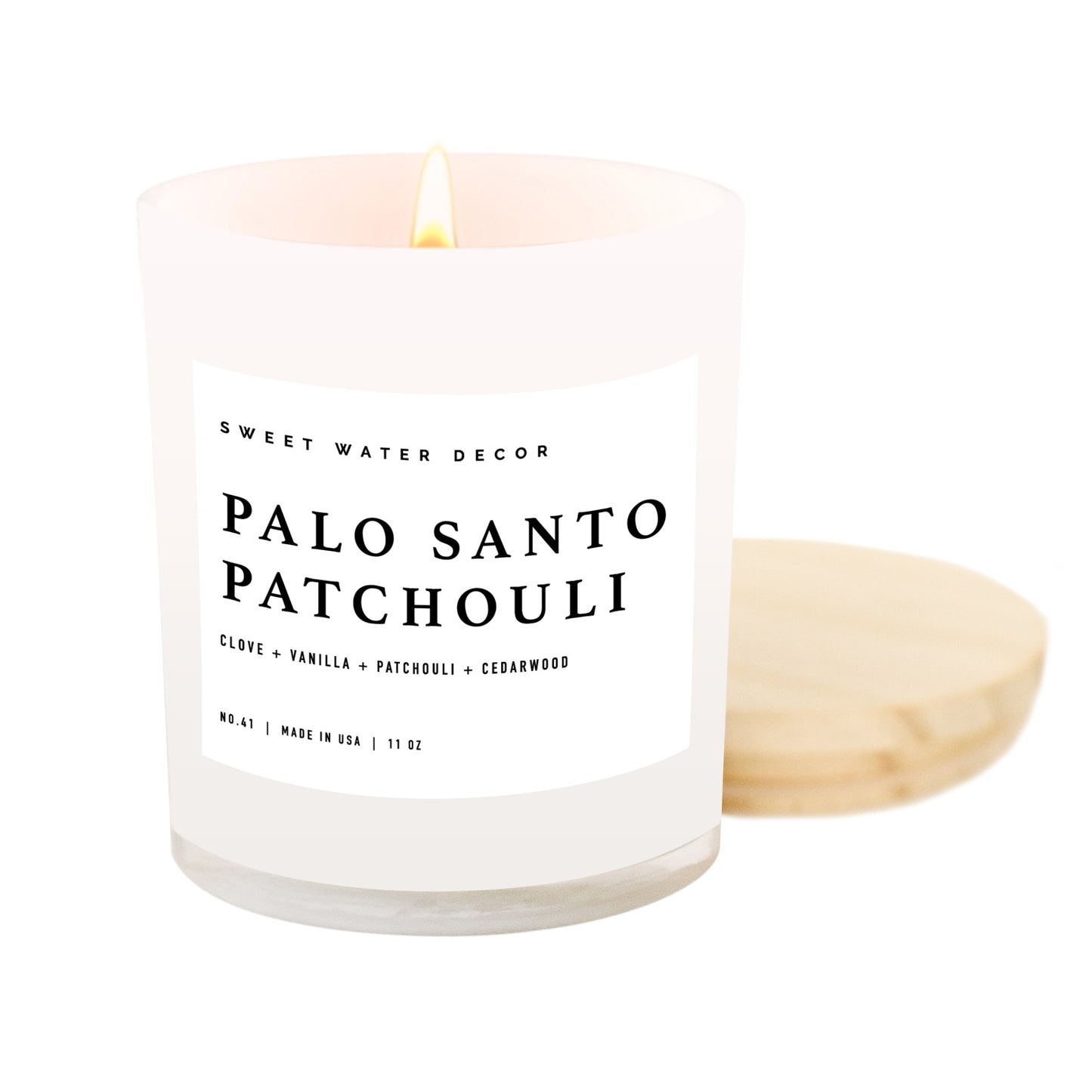 Avelena | Palo Santo Patchouli Soja Kerze Weißes Glas 11 Oz