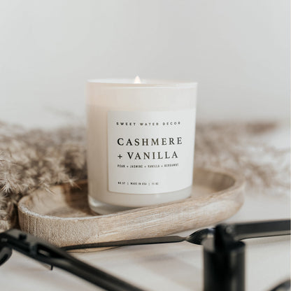 Avelena | Cashmere und Vanille Sojawachskerze, Weißes Glas 11Oz