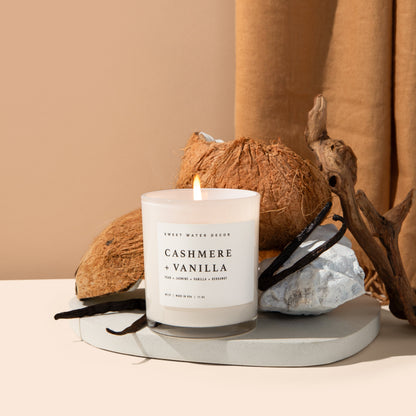 Avelena | Cashmere und Vanille Sojawachskerze, Weißes Glas 11Oz