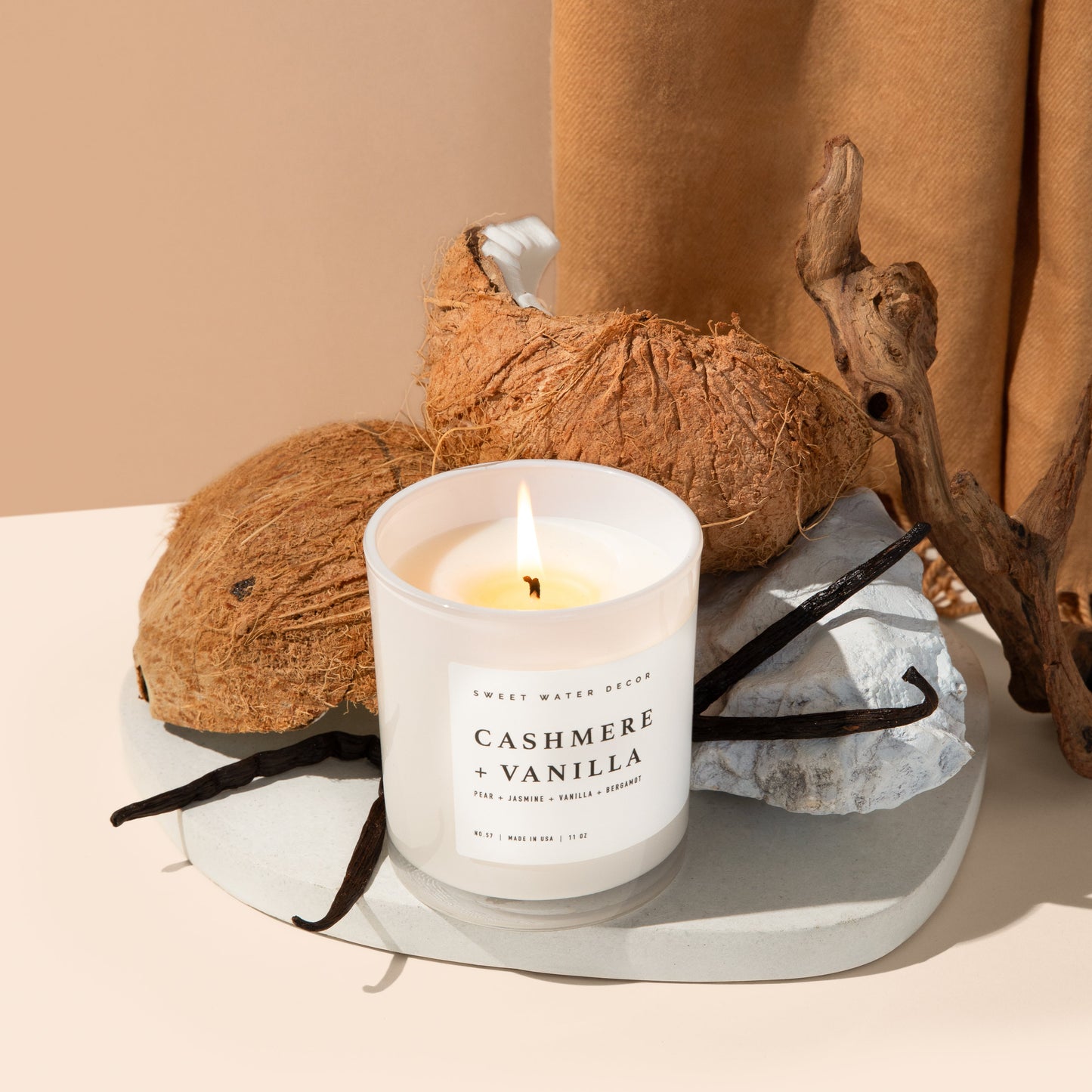 Avelena | Cashmere und Vanille Sojawachskerze, Weißes Glas 11Oz