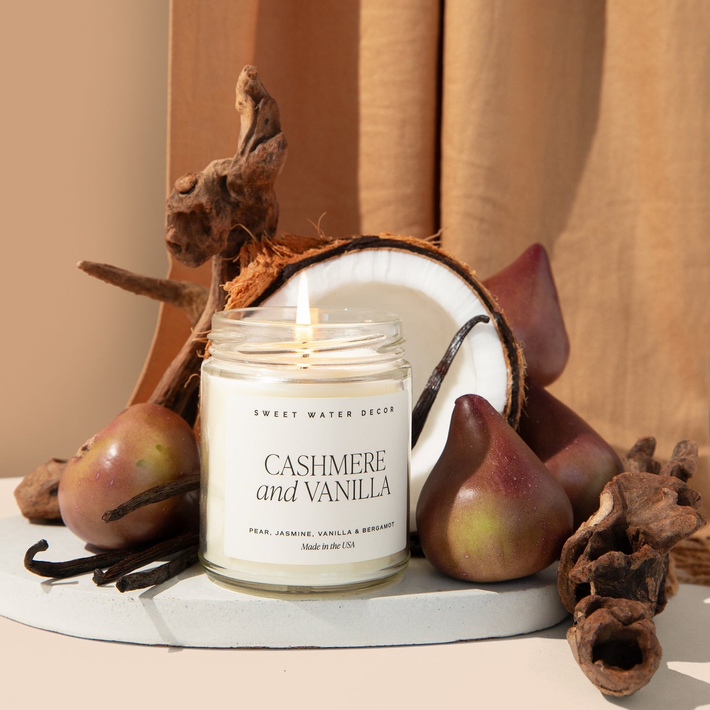 Avelena | Cashmere und Vanille Soja Kerze, Klarer Behälter 9Oz