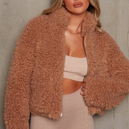 Avelena | Stylische Damen-Plüschjacke mit Reißverschluss