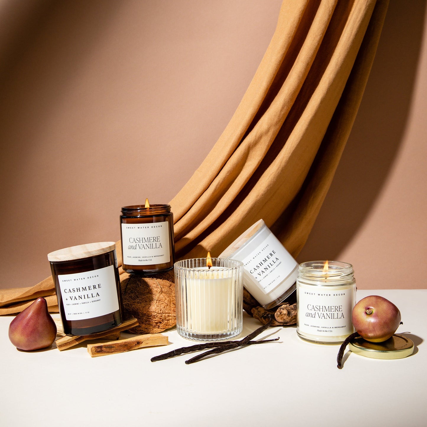 Avelena | Cashmere und Vanille Sojawachskerze, Weißes Glas 11Oz