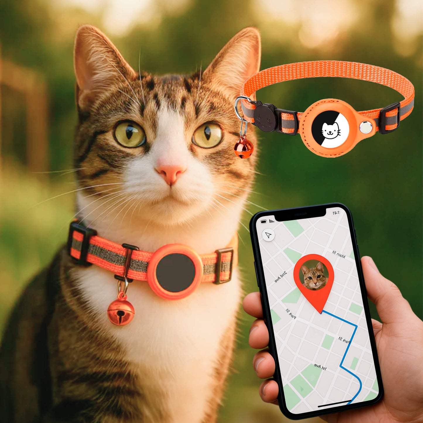 Avelena | Katzen GPS Tracker Halsband | Schnellverschluss, reflektierendes Design & strapazierfähig für Outdoor-Sicherheitsabenteuer