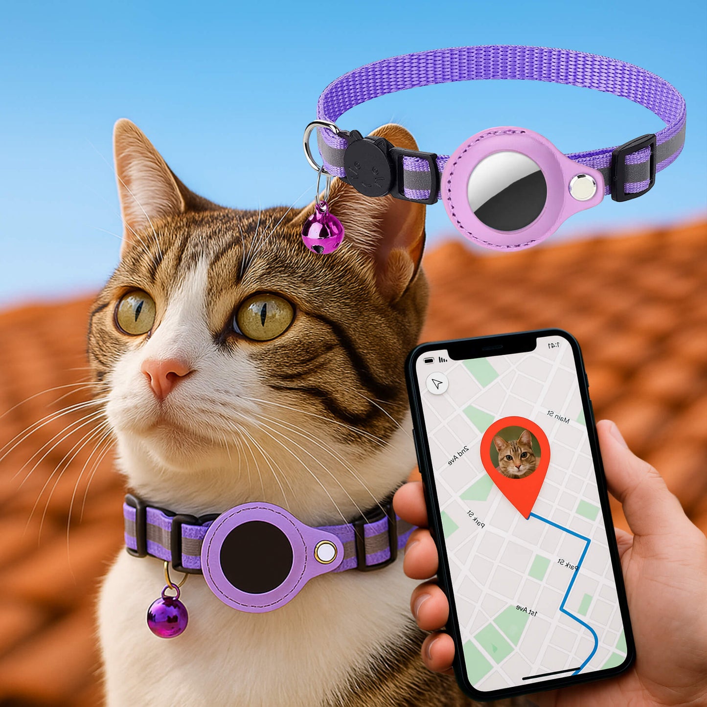 Avelena | Katzen GPS Tracker Halsband | Schnellverschluss, reflektierendes Design & strapazierfähig für Outdoor-Sicherheitsabenteuer