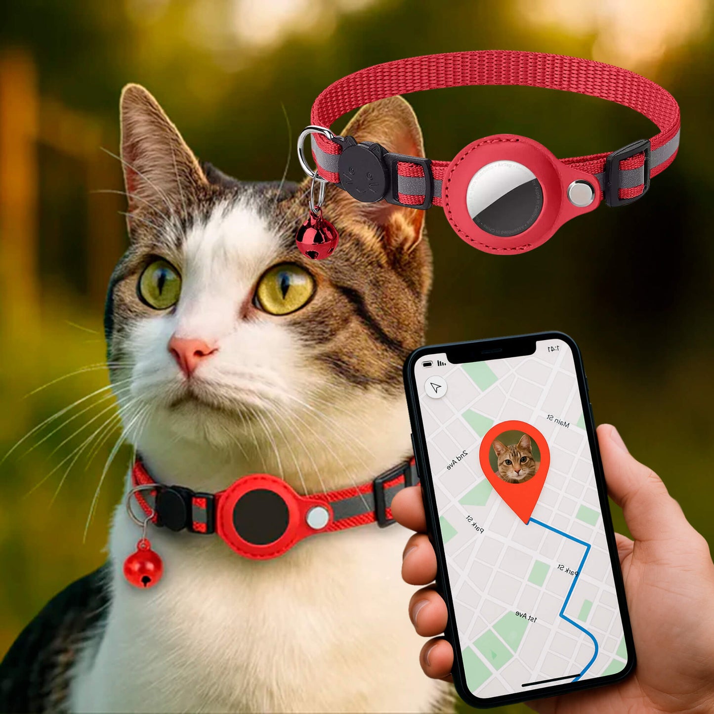Avelena | Katzen GPS Tracker Halsband | Schnellverschluss, reflektierendes Design & strapazierfähig für Outdoor-Sicherheitsabenteuer