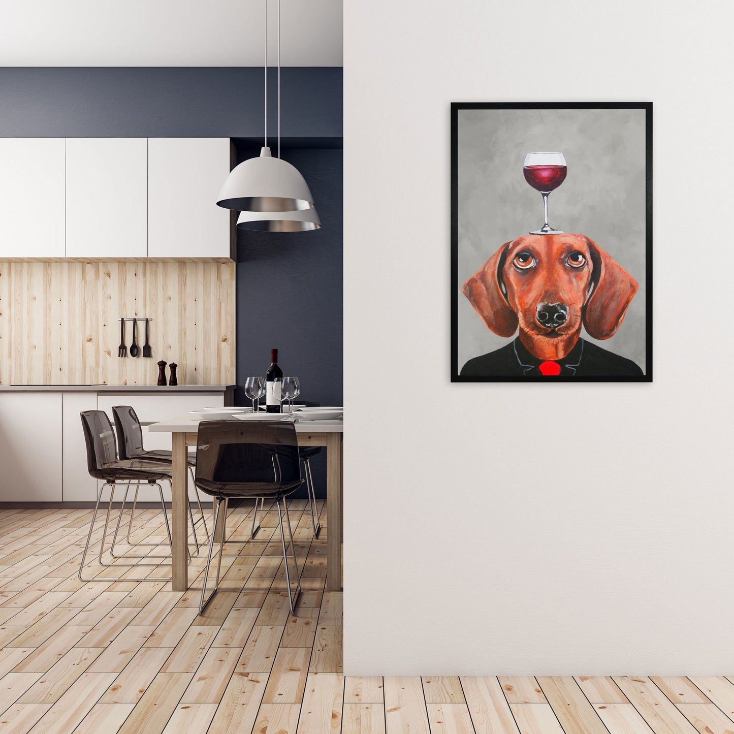 Avelena | Dackel mit Weinglas Kunstdruck Von Coco Deparis