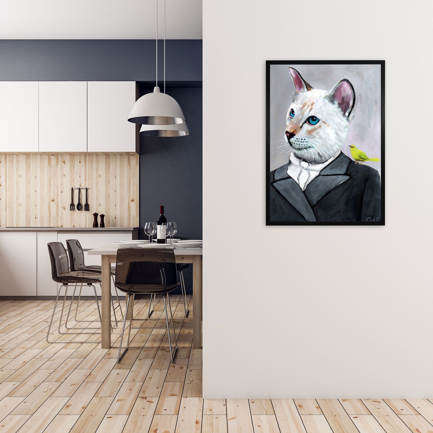 Avelena | Katze mit Vogel Kunstdruck