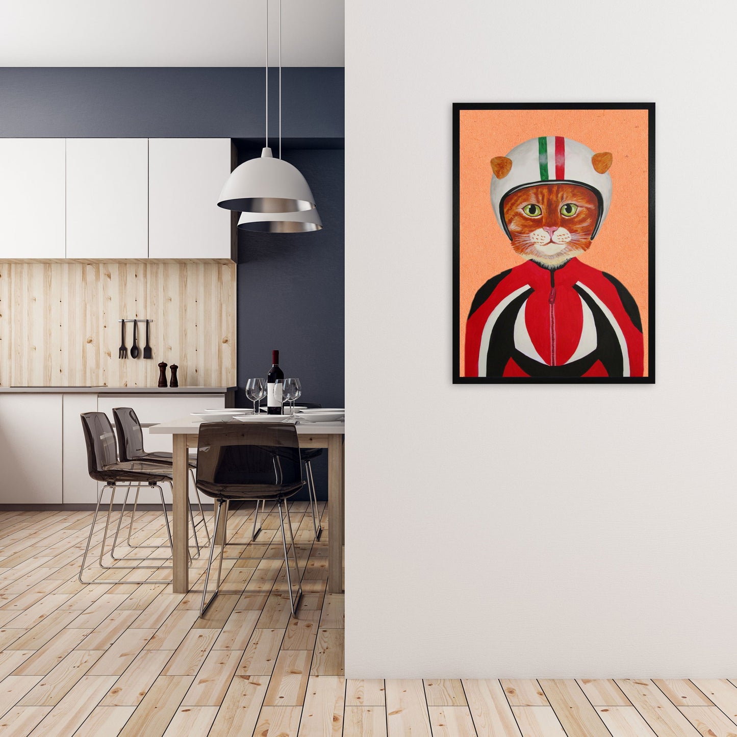 Avelena | Katze mit Helm Kunstdruck