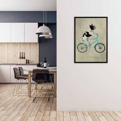 Avelena | Bulldog auf Fahrrad Kunstdruck