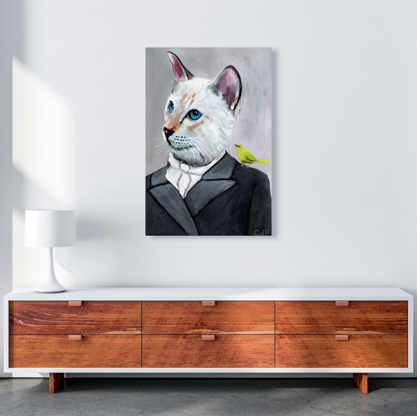 Avelena | Katze mit Vogel Kunstdruck