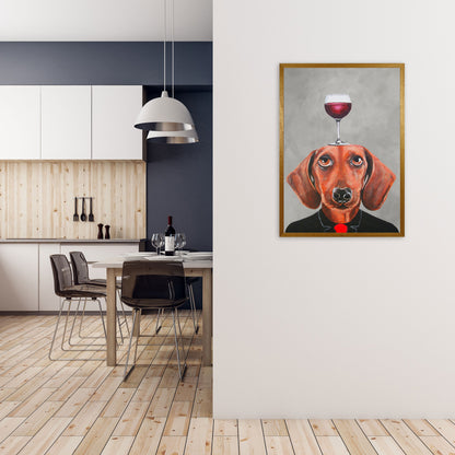 Avelena | Dackel mit Weinglas Kunstdruck Von Coco Deparis