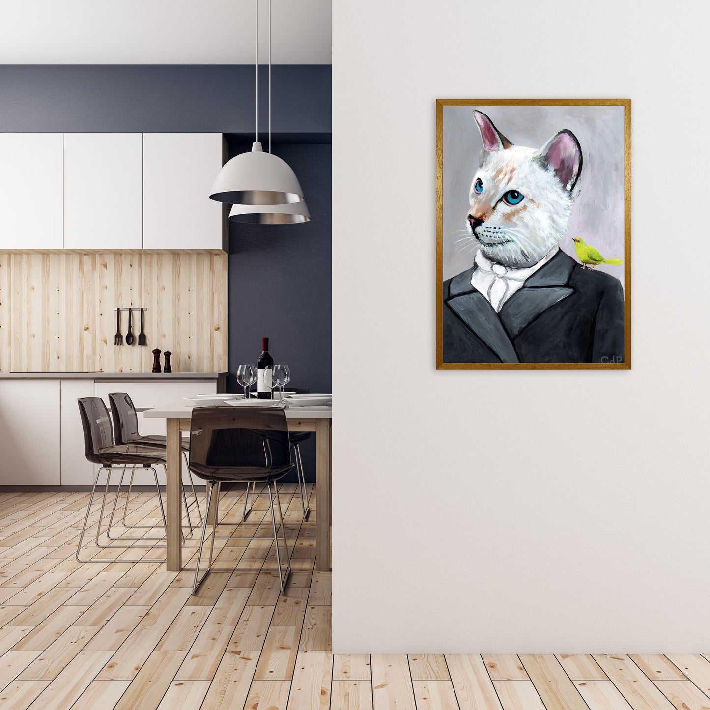 Avelena | Katze mit Vogel Kunstdruck