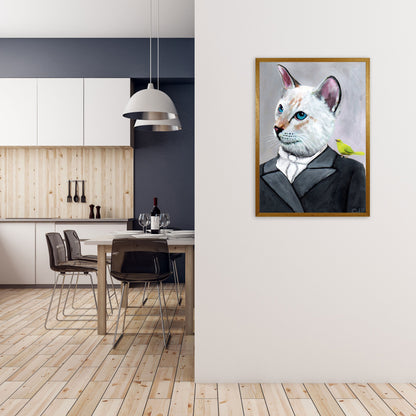 Avelena | Katze mit Vogel Kunstdruck