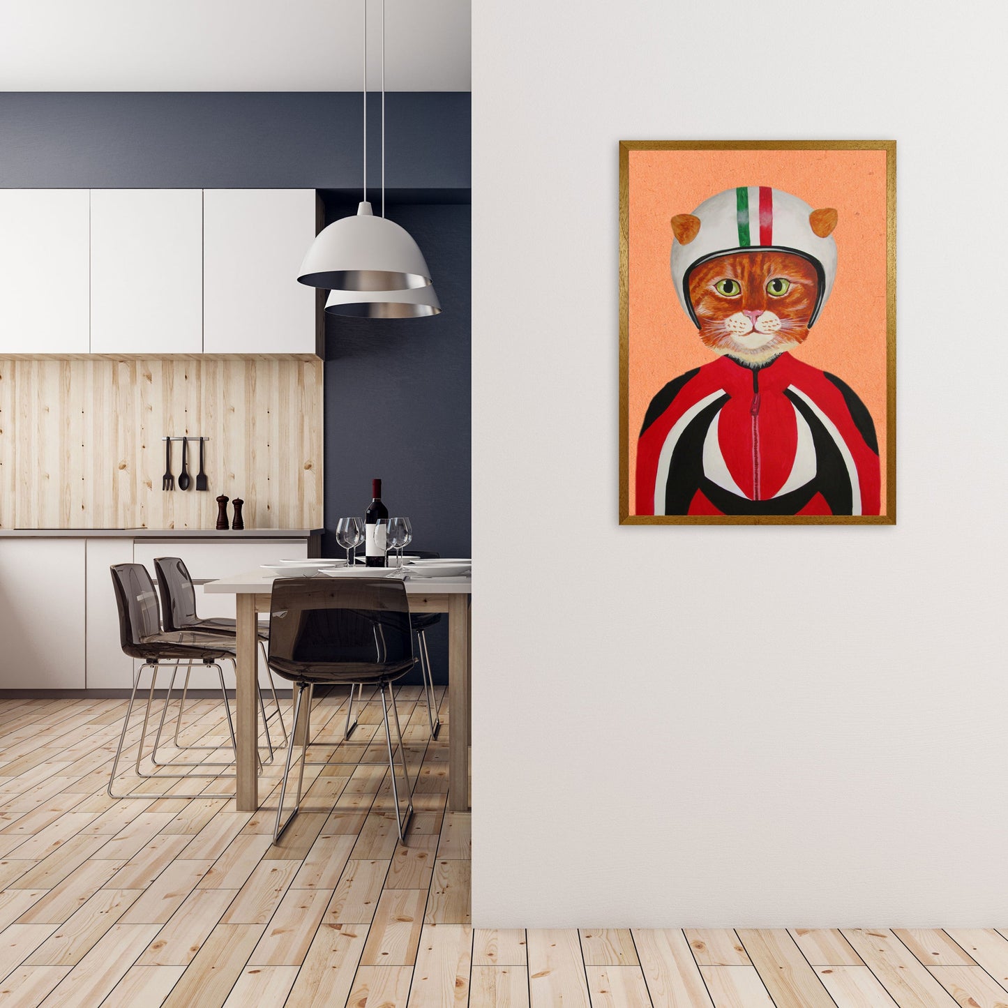 Avelena | Katze mit Helm Kunstdruck
