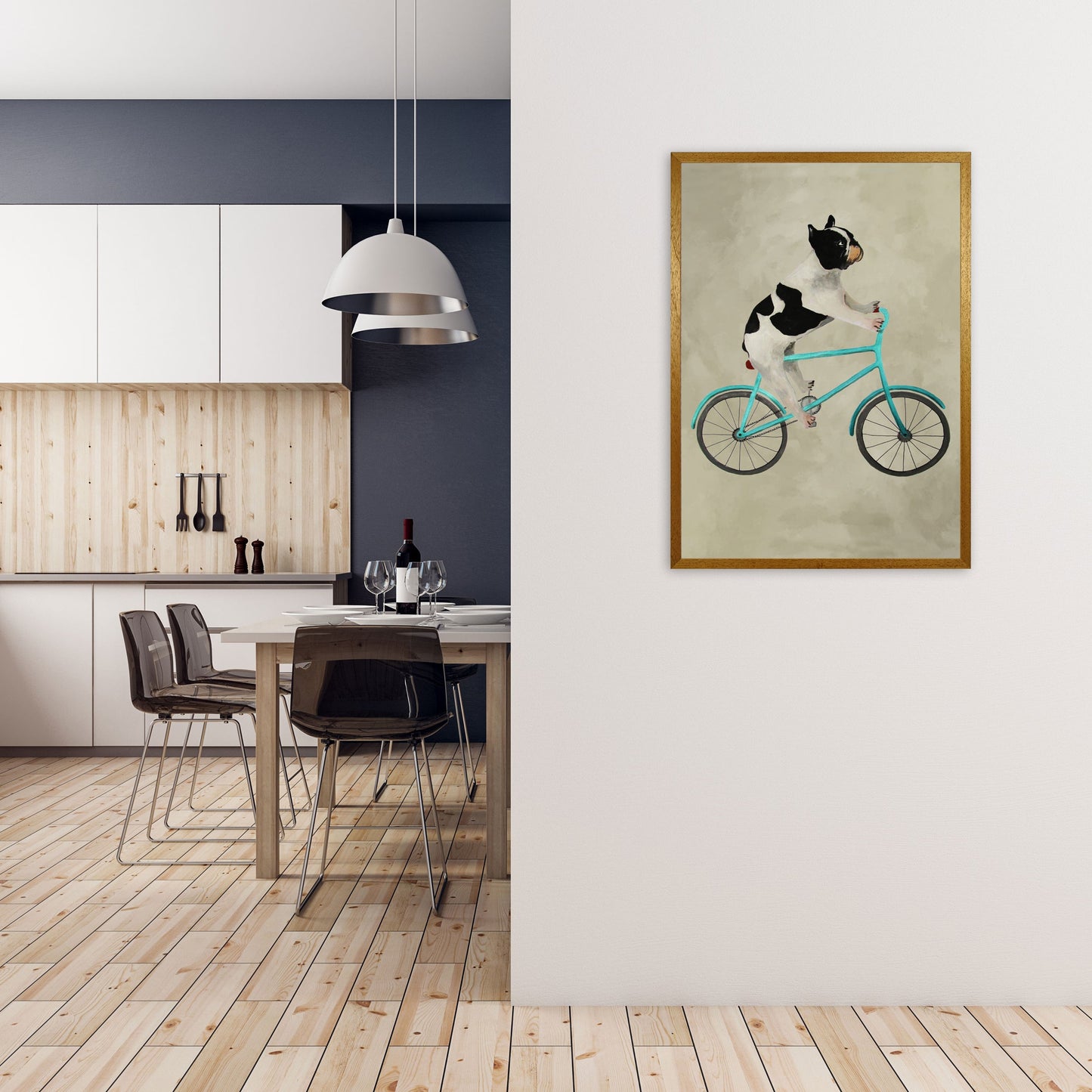 Avelena | Bulldog auf Fahrrad Kunstdruck