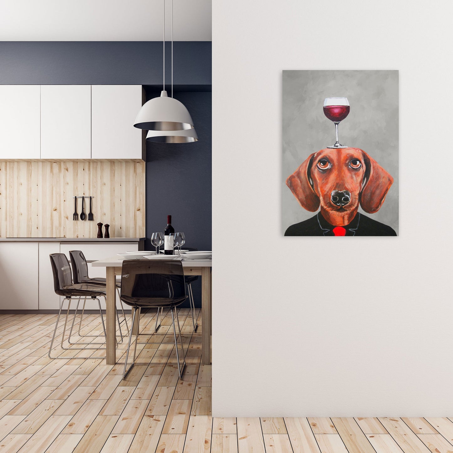 Avelena | Dackel mit Weinglas Kunstdruck Von Coco Deparis