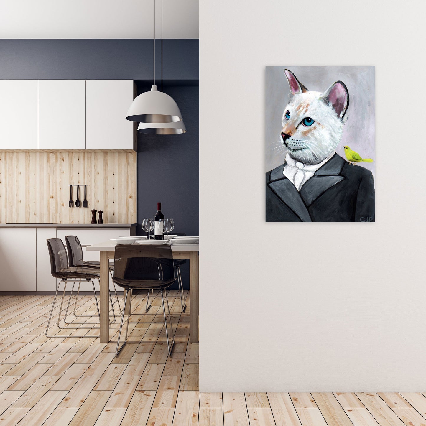 Avelena | Katze mit Vogel Kunstdruck