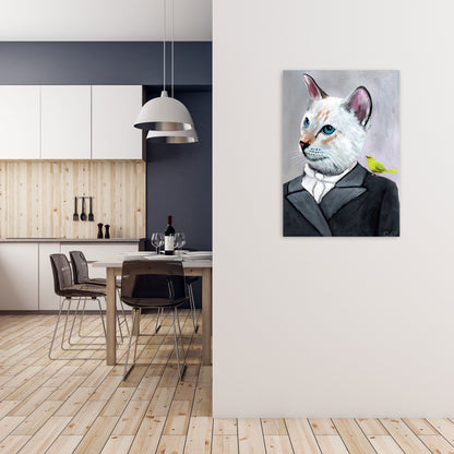 Avelena | Katze mit Vogel Kunstdruck