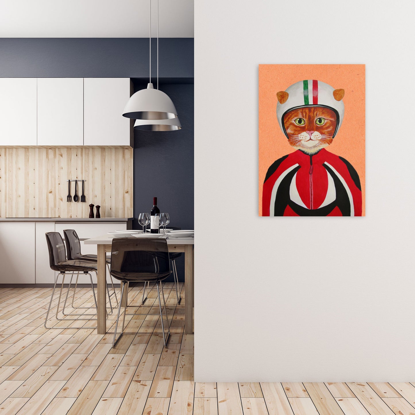 Avelena | Katze mit Helm Kunstdruck