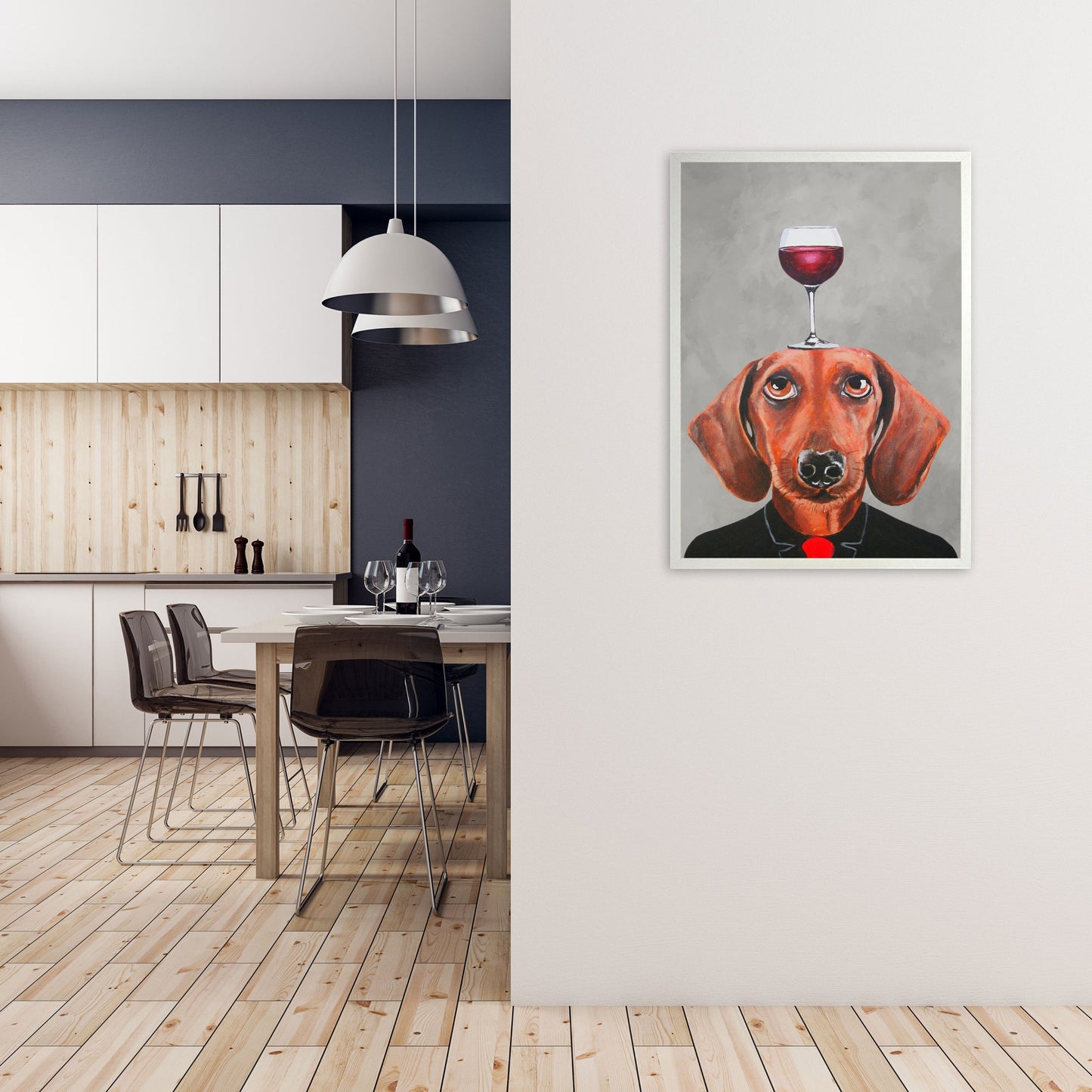 Avelena | Dackel mit Weinglas Kunstdruck Von Coco Deparis