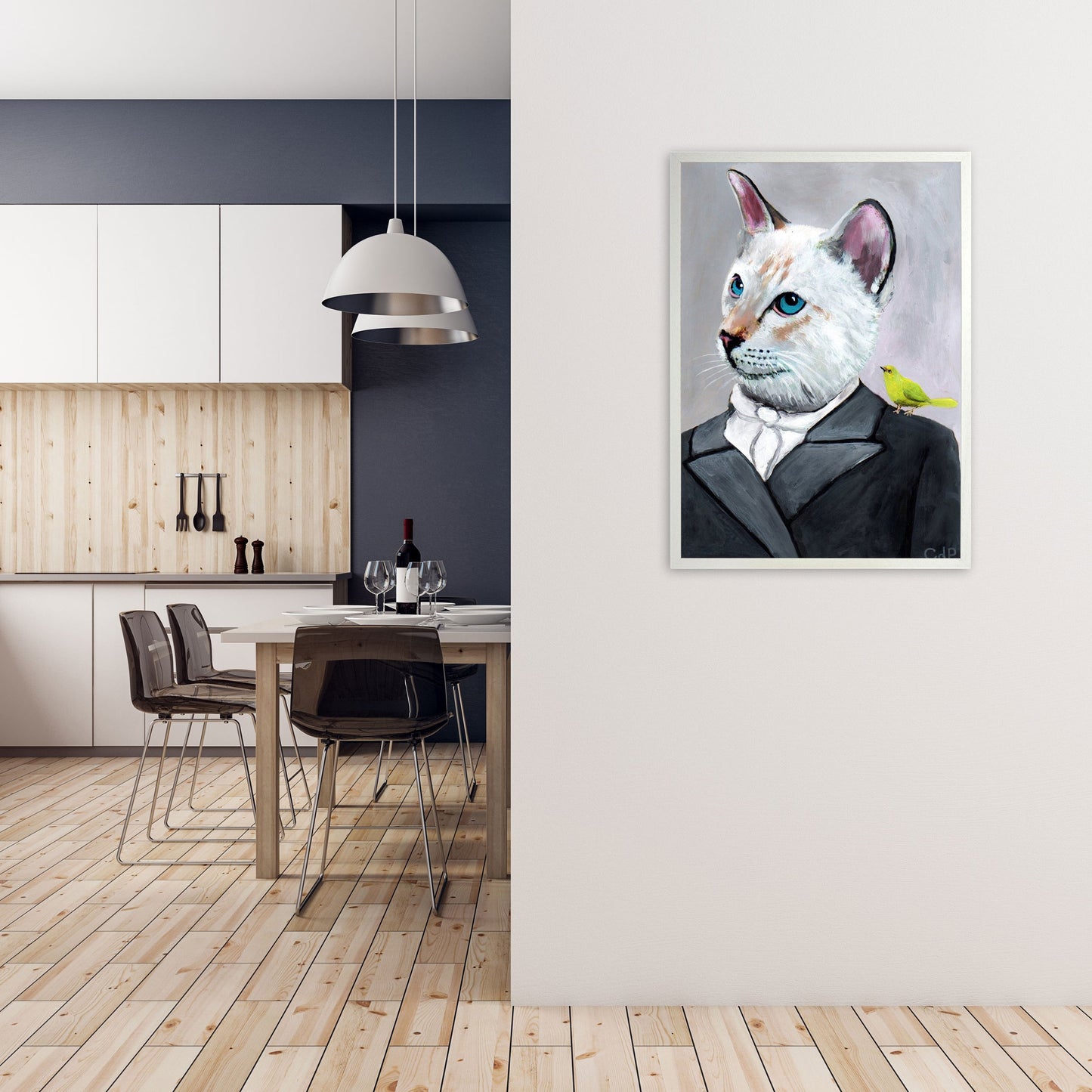 Avelena | Katze mit Vogel Kunstdruck